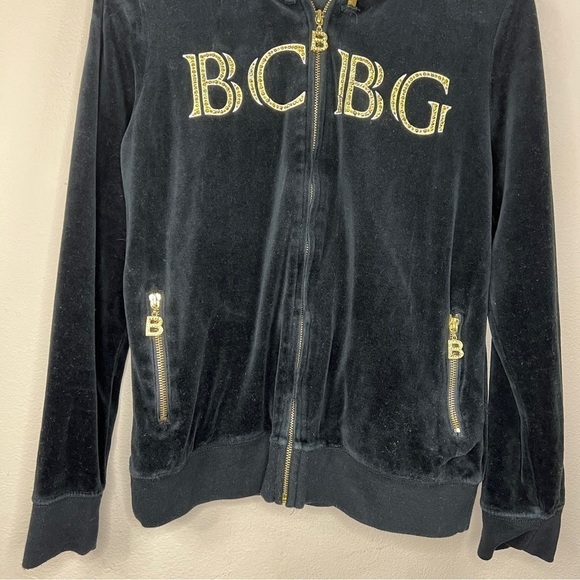 Large Y2k BCBG Maxazria Black Velour Gold Print Hardware Vintage - Picture 2 of 10